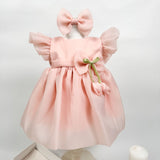 Set Complet Botez Bebelusi cu Rochita Eleganta si Trusou Hand - Made cu Flori Uscate - Eda - Botez bebelusi