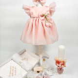 Set Complet Botez Bebelusi cu Rochita Eleganta si Trusou Hand - Made cu Flori Uscate - Eda - Botez bebelusi