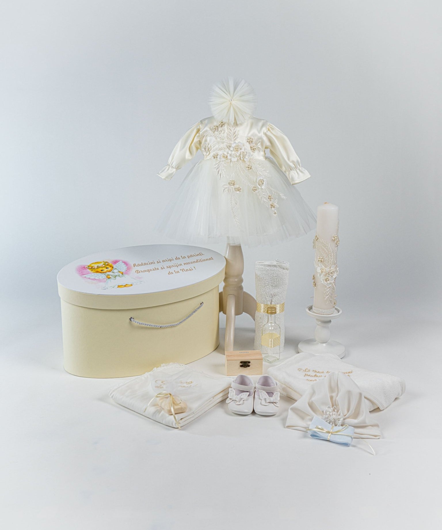 Set Complet Botez Bebelusi cu Rochita si Cutie Personalizata - Dahlia - Botez bebelusi