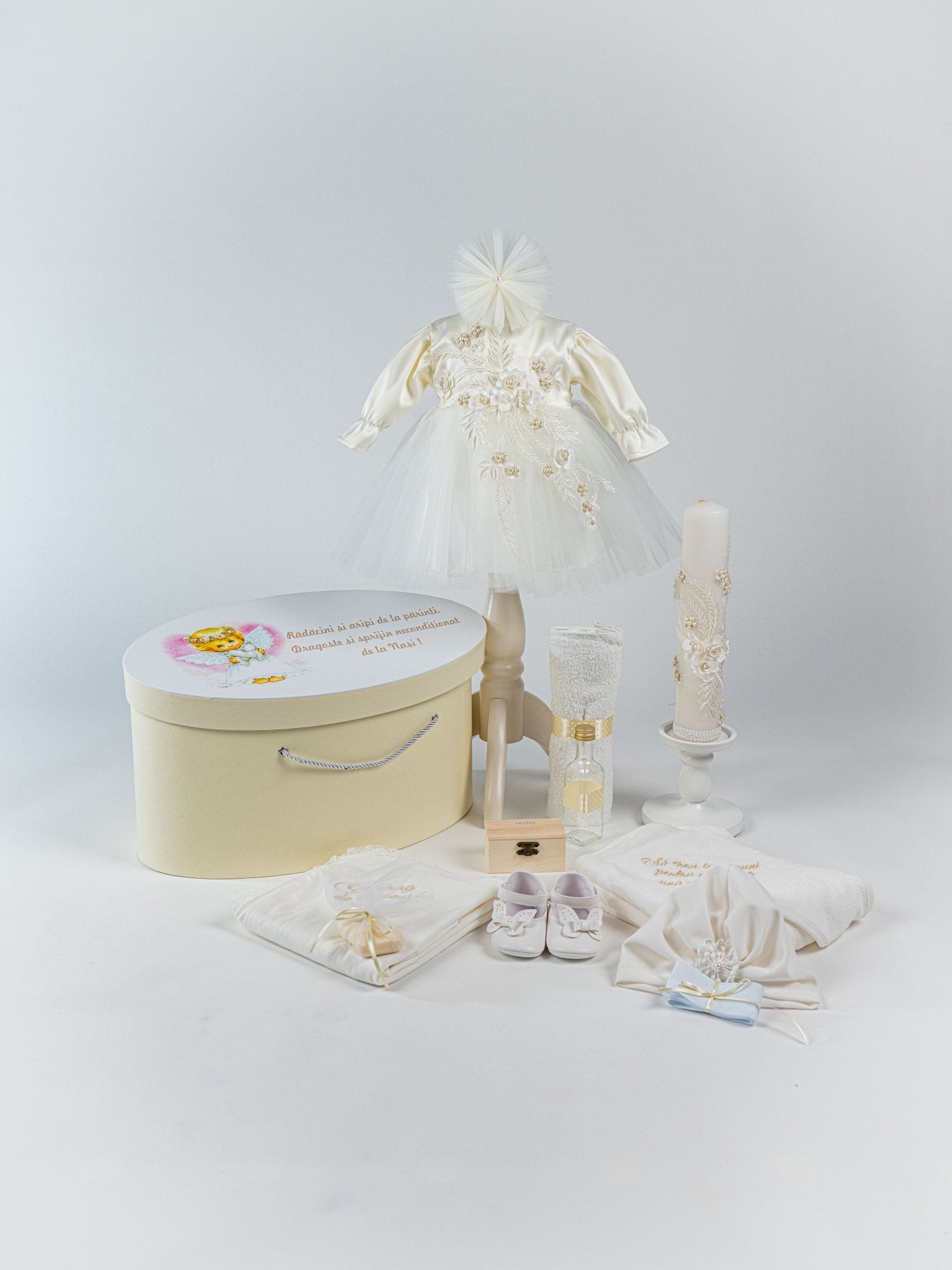 Set Complet Botez Bebelusi cu Rochita si Cutie Personalizata - Dahlia - Botez bebelusi