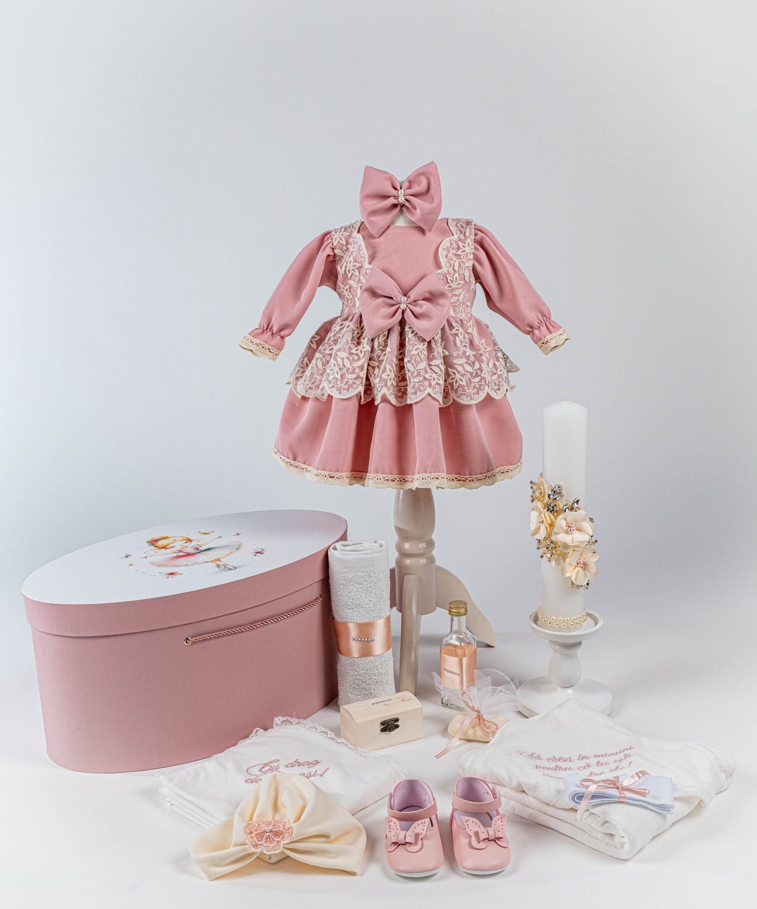 Set Complet Botez Bebelusi cu Rochita si Cutie Personalizata - Melody - Botez bebelusi