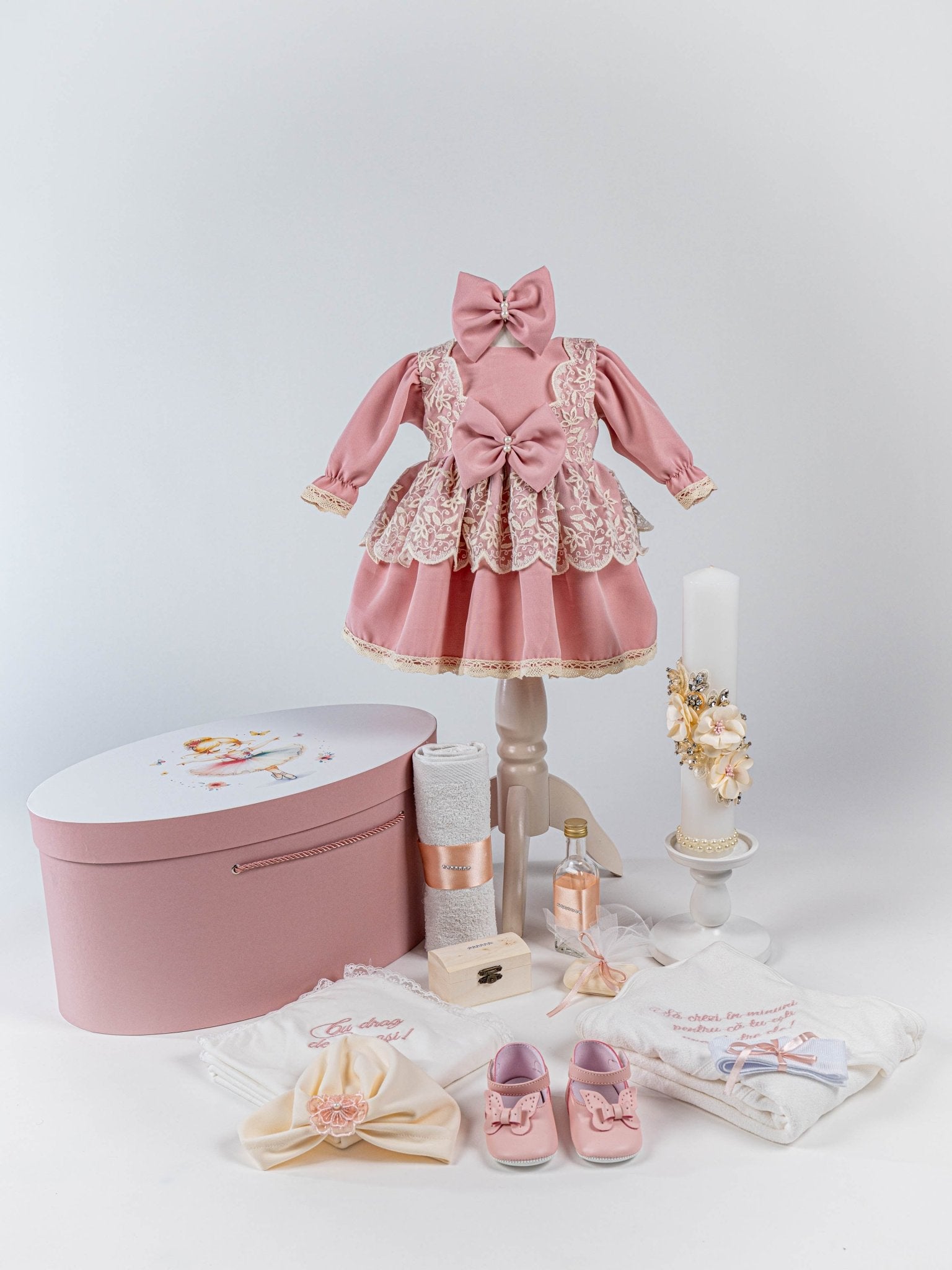 Set Complet Botez Bebelusi cu Rochita si Cutie Personalizata - Melody - Botez bebelusi