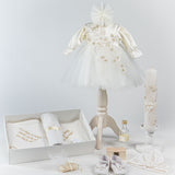 Set Complet Botez Bebelusi cu Rochita si Trusou Lucrat Manual - Clara - Botez bebelusi