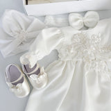 Set Complet Botez cu Rochita si Trusou Lucrat Manual 12 Piese - Lucica - Botez bebelusi