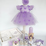 Set Complet Botez cu Rochita Vaporoasa si Trusou Hand Made - Roxy - Botez bebelusi