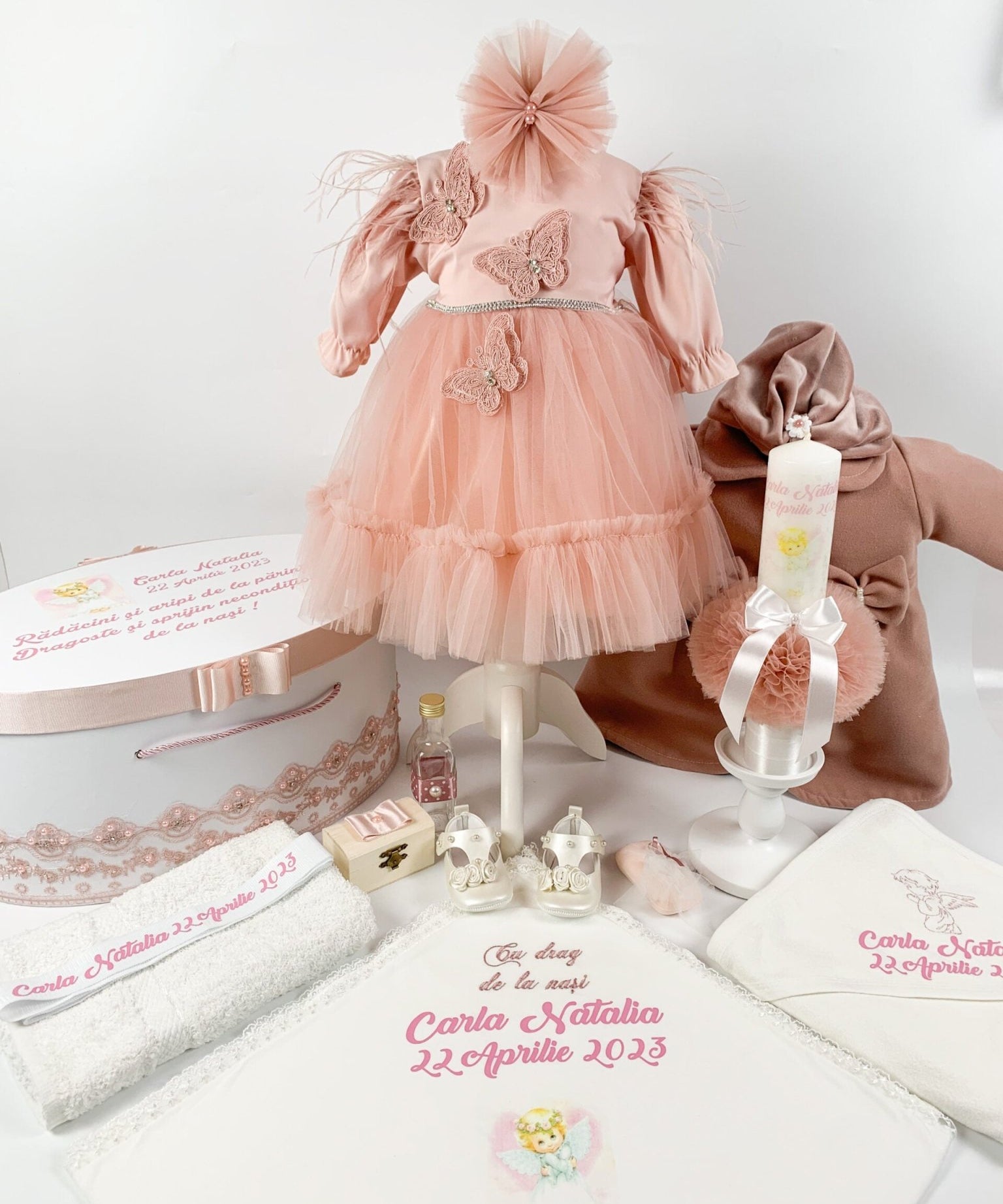 Set complet botez fetita 3 fluturi - Botez bebelusi