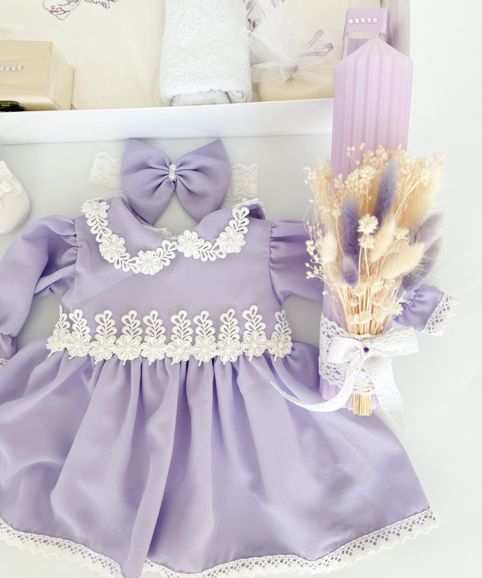 Set Complet Ceremonie Bebelusi cu Rochita Vaporoasa si Trusou Hand Made - Coco - Botez bebelusi