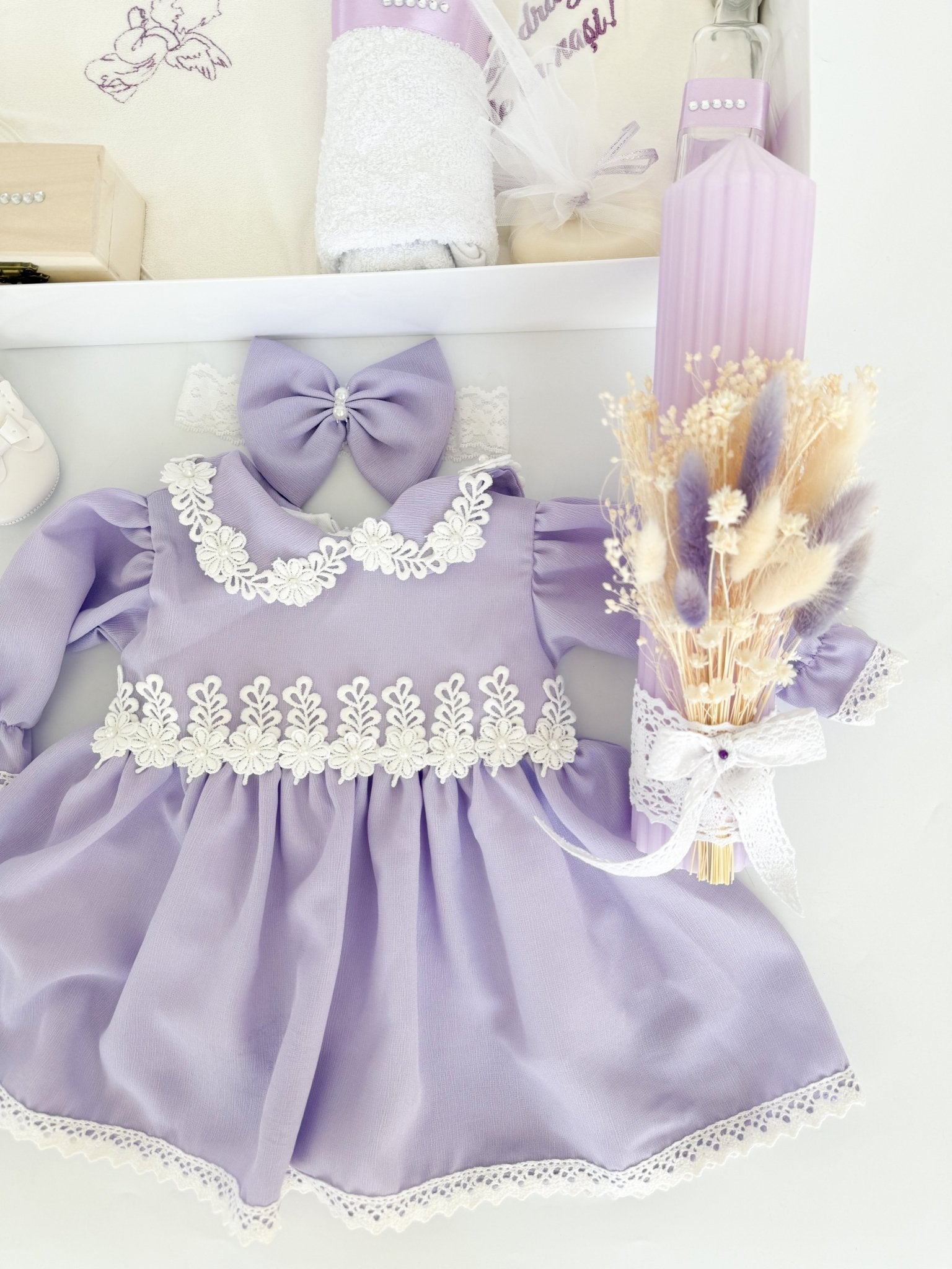 Set Complet Ceremonie Bebelusi cu Rochita Vaporoasa si Trusou Hand Made - Coco - Botez bebelusi