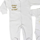 Set de baie pentru bebelusi cu 5 piese, personalizat cu mesaj - “Prima baita cu nașii” - Leu - Botez bebelusi