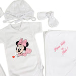 Set de baie pentru bebelusi cu 5 piese, personalizat cu mesaj ,,Prima baita cu nașii” - Minne roz - Botez bebelusi