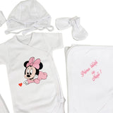 Set de baie pentru bebelusi cu 5 piese, personalizat cu mesaj ,,Prima baita cu nașii” - Minne roz - Botez bebelusi