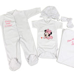 Set de baie pentru bebelusi cu 5 piese, personalizat cu mesaj ,,Prima baita cu nașii” - Minne roz - Botez bebelusi