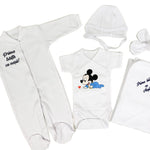 Set de baie pentru bebelusi cu 5 piese, - ”Prima baita cu nașii”, personalizat cu Mickey Mouse - Botez bebelusi