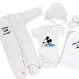 Set de baie pentru bebelusi cu 5 piese, - ”Prima baita cu nașii”, personalizat cu Mickey Mouse - Botez bebelusi