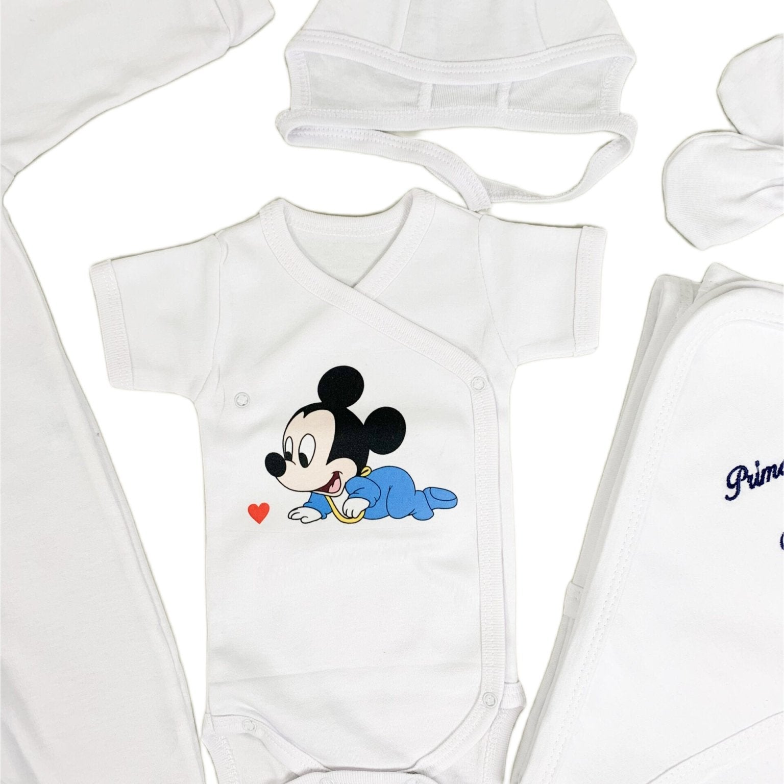 Set de baie pentru bebelusi cu 5 piese, - ”Prima baita cu nașii”, personalizat cu Mickey Mouse - Botez bebelusi