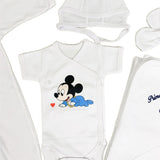 Set de baie pentru bebelusi cu 5 piese, - ”Prima baita cu nașii”, personalizat cu Mickey Mouse - Botez bebelusi