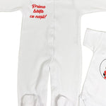 Set de baie pentru bebelusi cu 5 piese,personalizat cu mesaj - “Prima baita cu nașii” - Minnie Mouse, rosu - Botez bebelusi