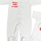 Set de baie pentru bebelusi cu 5 piese,personalizat cu mesaj - “Prima baita cu nașii” - Minnie Mouse, rosu - Botez bebelusi