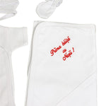 Set de baie pentru bebelusi cu 5 piese,personalizat cu mesaj - “Prima baita cu nașii” - Minnie Mouse, rosu - Botez bebelusi