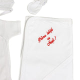 Set de baie pentru bebelusi cu 5 piese,personalizat cu mesaj - “Prima baita cu nașii” - Minnie Mouse, rosu - Botez bebelusi