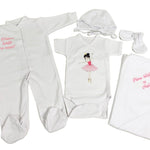 Set de baie pentru bebelusi ,personalizat cu mesaj“Prima baita cu nașii” - Balerina roz - Botez bebelusi