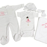 Set de baie pentru bebelusi ,personalizat cu mesaj“Prima baita cu nașii” - Balerina roz - Botez bebelusi