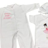 Set de baie pentru bebelusi ,personalizat cu mesaj“Prima baita cu nașii” - Balerina roz - Botez bebelusi