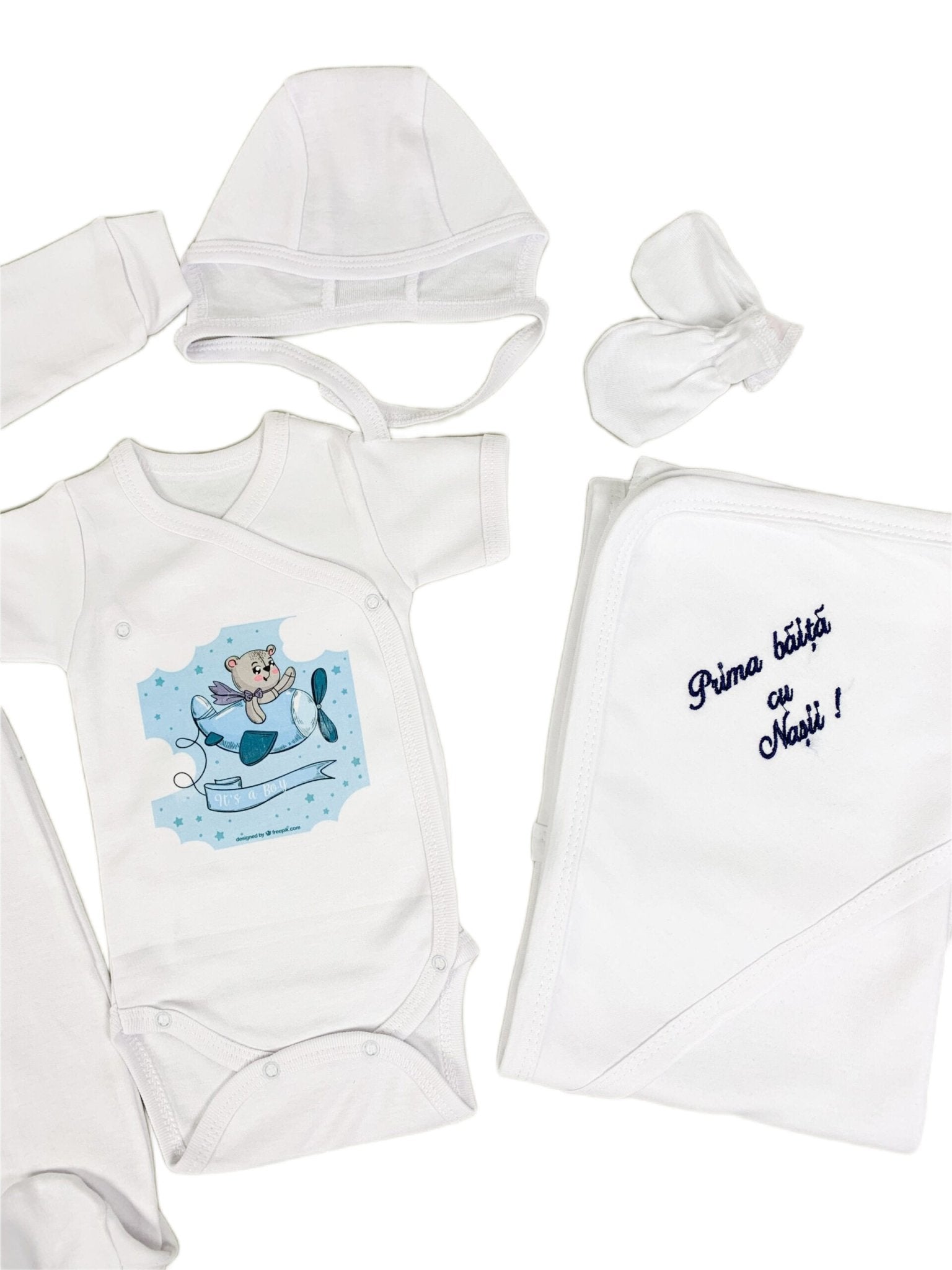 Set de baie pentru bebelusi - personalizat cu ursulet - 5 piese - Botez bebelusi