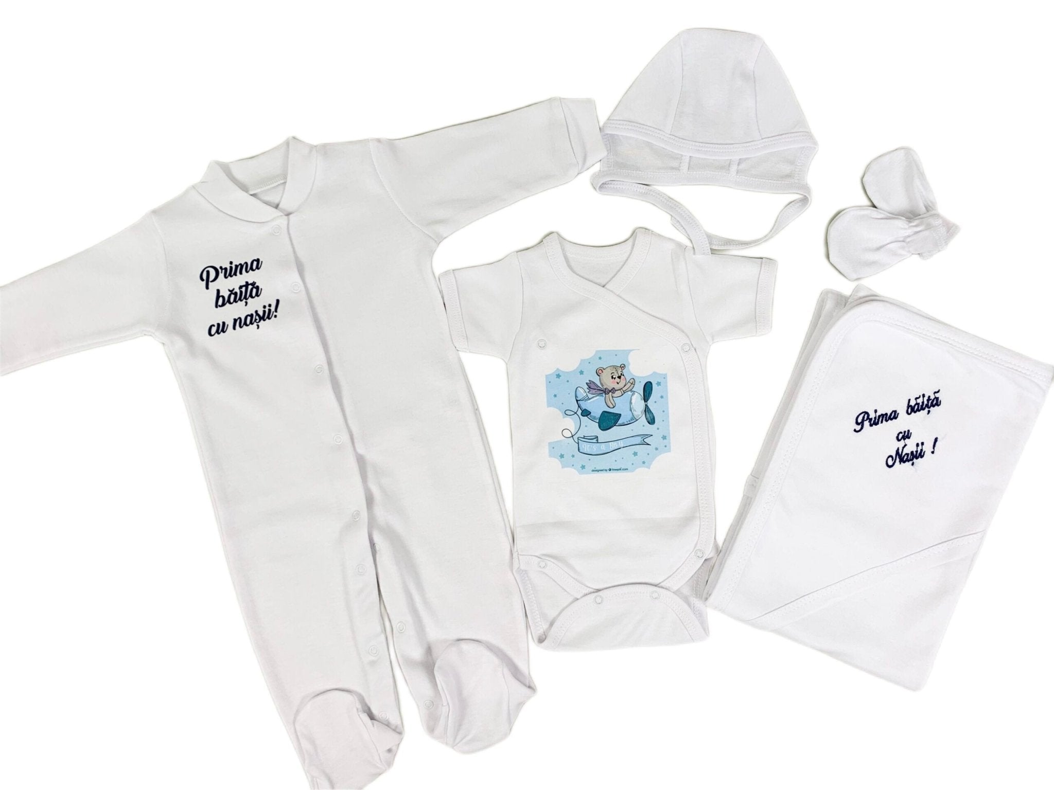 Set de baie pentru bebelusi - personalizat cu ursulet - 5 piese - Botez bebelusi