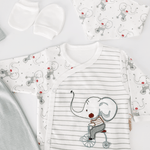 Set Hainute 5 Piese Bebelusi - Bluzita Alba, Pantalonasi si Accesorii - Botez bebelusi