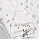 Set Hainute 5 Piese Bebelusi - Bluzita Alba, Pantalonasi si Accesorii - Botez bebelusi