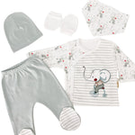 Set Hainute 5 Piese Bebelusi - Bluzita Alba, Pantalonasi si Accesorii - Botez bebelusi