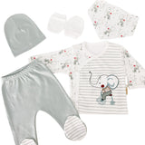 Set Hainute 5 Piese Bebelusi - Bluzita Alba, Pantalonasi si Accesorii - Botez bebelusi