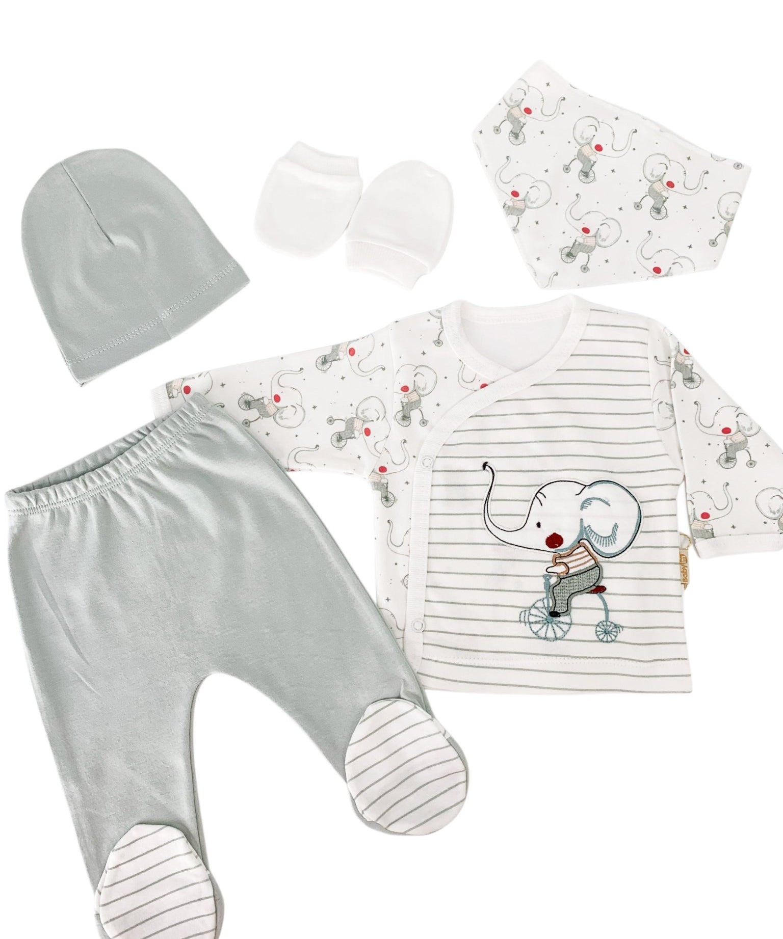 Set Hainute 5 Piese Bebelusi - Bluzita Alba, Pantalonasi si Accesorii - Botez bebelusi