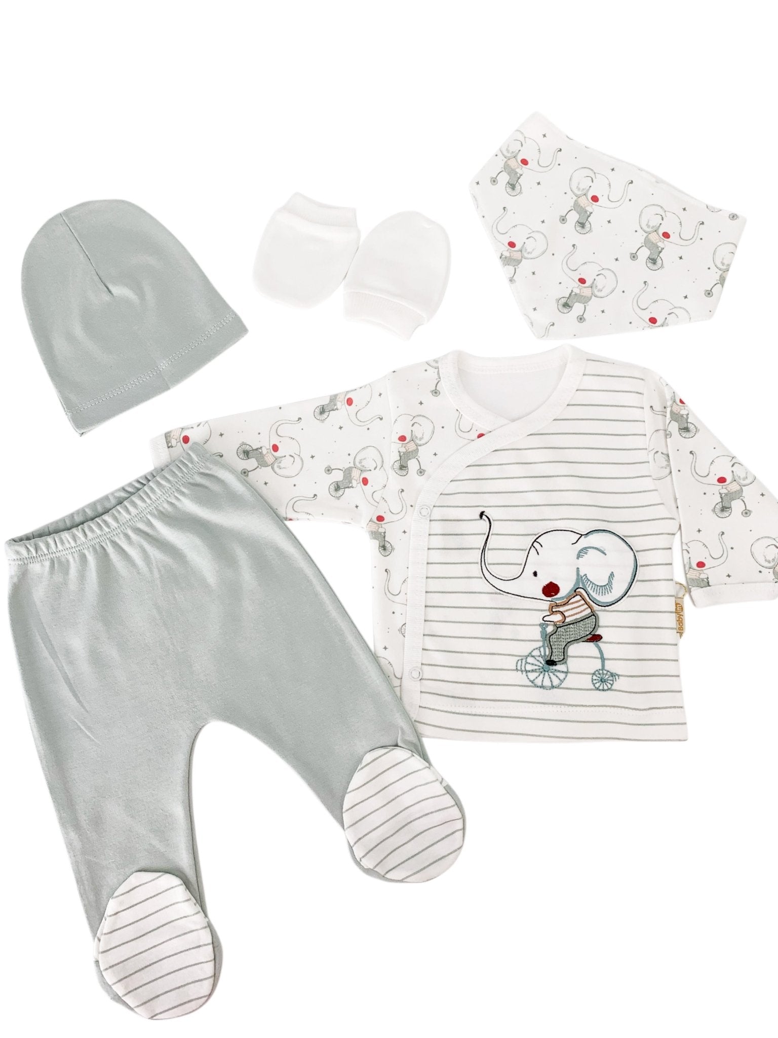 Set Hainute 5 Piese Bebelusi - Bluzita Alba, Pantalonasi si Accesorii - Botez bebelusi