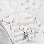 Set Hainute 5 Piese Bebelusi - Bluzita Alba, Pantalonasi si Accesorii - Botez bebelusi
