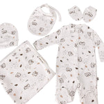 Set Hainute 5 Piese Bebelusi - Salopeta Alba, Paturica si Accesorii - Botez bebelusi