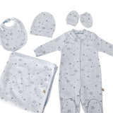 Set Hainute 5 Piese Bebelusi - Salopeta Albastra, Paturica si Accesorii - Botez bebelusi