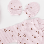 Set Hainute 5 Piese Bebelusi - Salopeta Roz, Paturica si Accesorii - Botez bebelusi