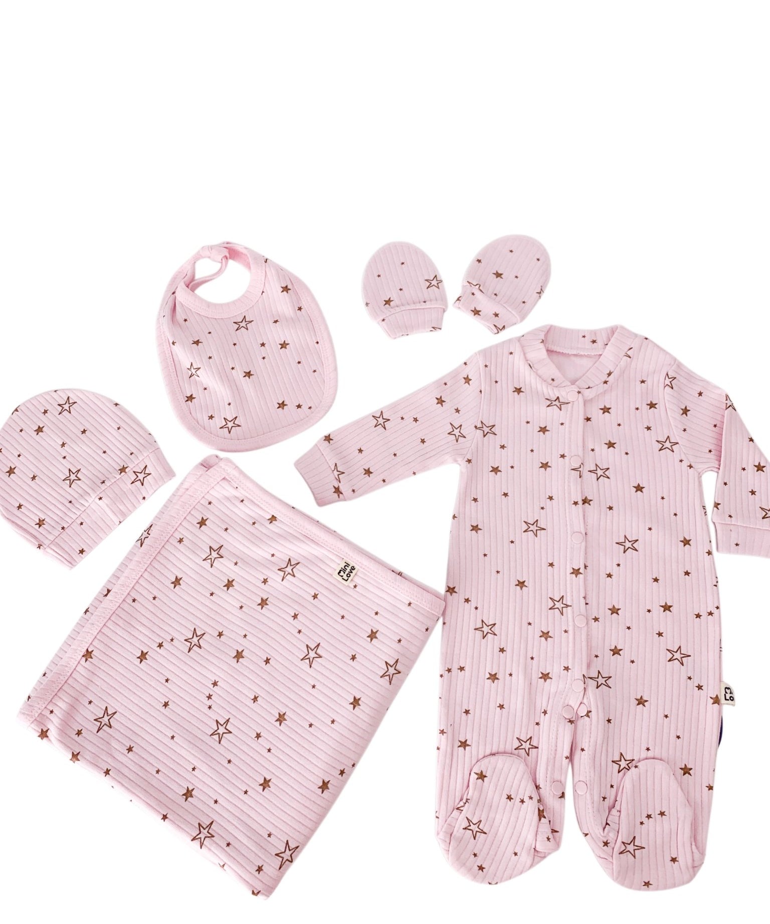 Set Hainute 5 Piese Bebelusi - Salopeta Roz, Paturica si Accesorii - Botez bebelusi