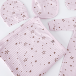 Set Hainute 5 Piese Bebelusi - Salopeta Roz, Paturica si Accesorii - Botez bebelusi