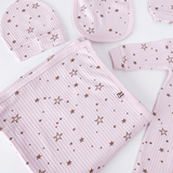 Set Hainute 5 Piese Bebelusi - Salopeta Roz, Paturica si Accesorii - Botez bebelusi