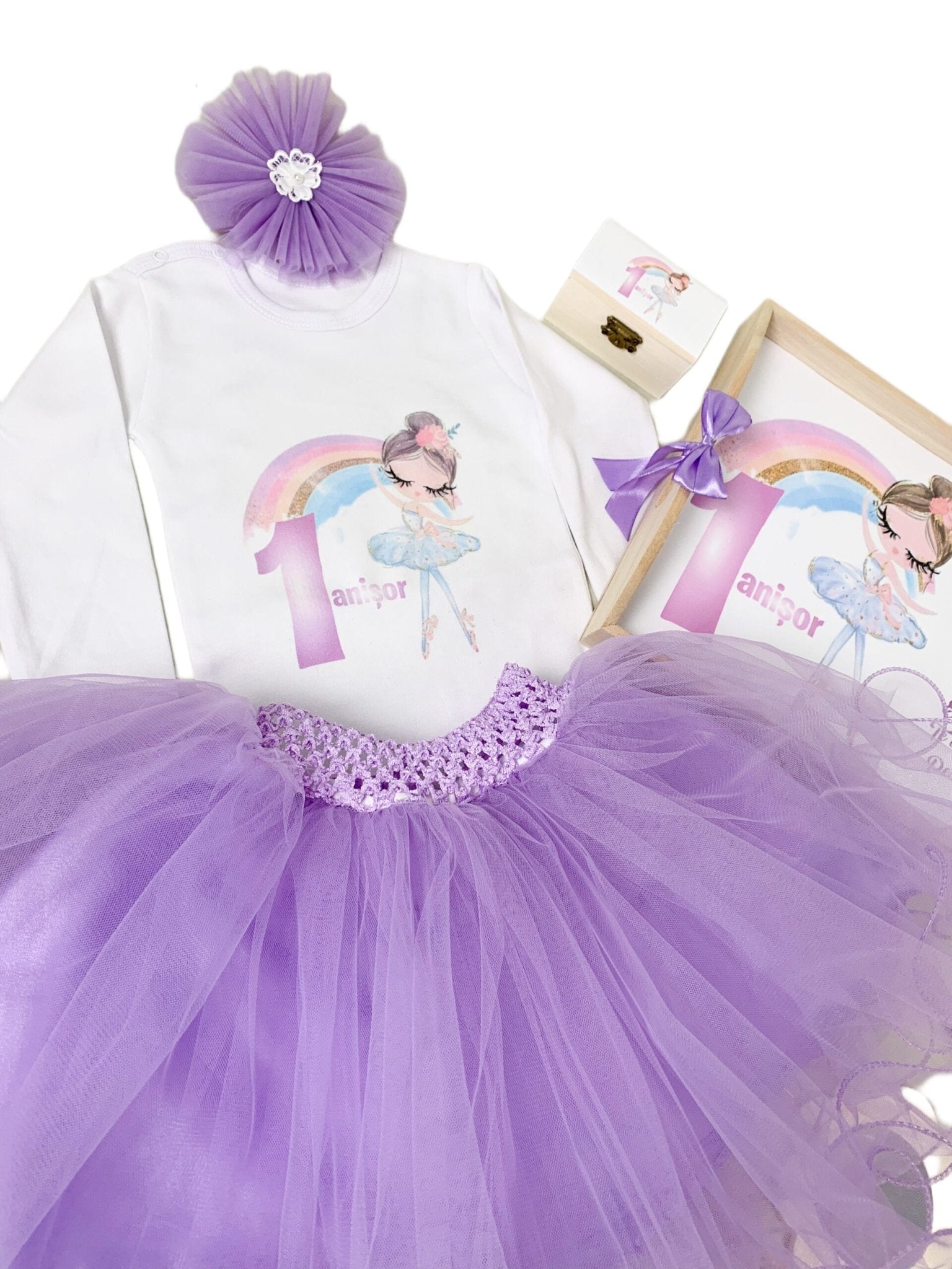 Set lila personalizat aniversare 1 an - Balerina - Botez bebelusi