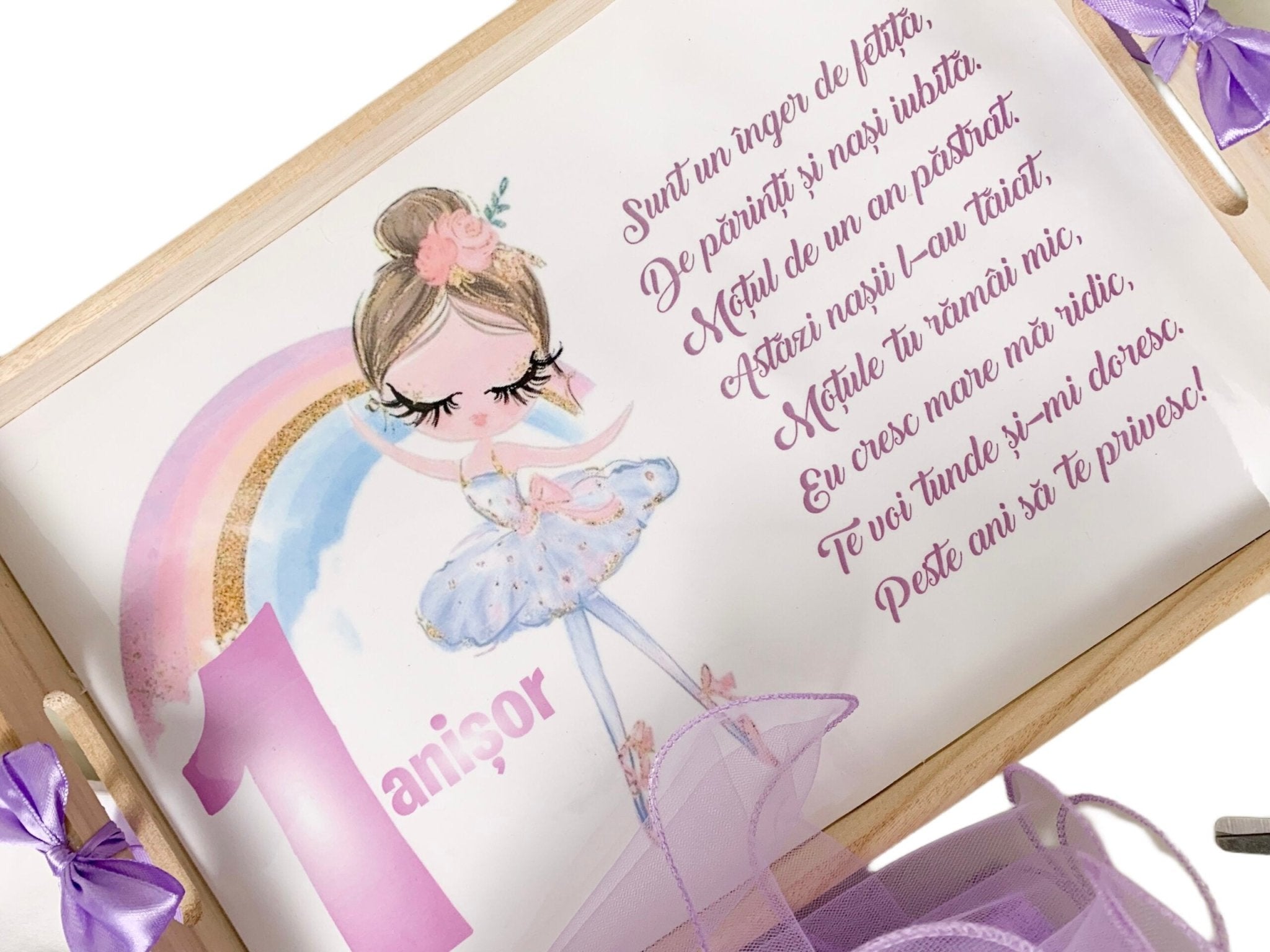 Set lila personalizat aniversare 1 an - Balerina - Botez bebelusi