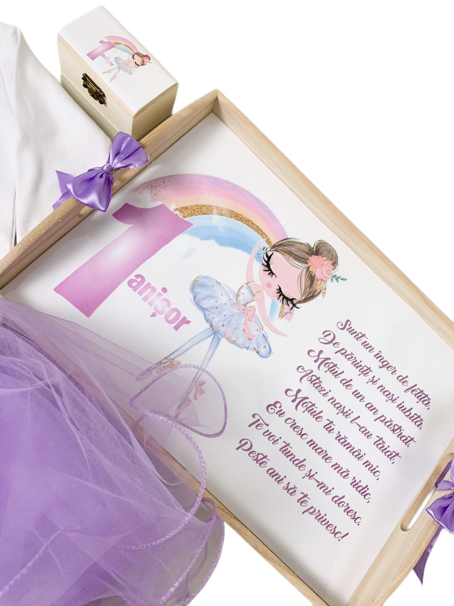 Set lila personalizat aniversare 1 an - Balerina - Botez bebelusi