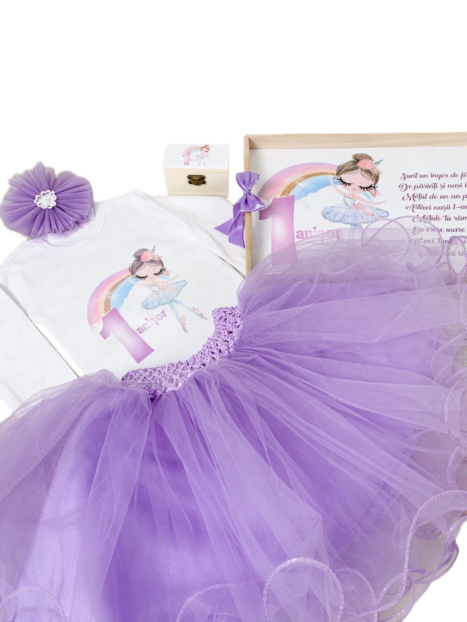 Set lila personalizat aniversare 1 an - Balerina - Botez bebelusi