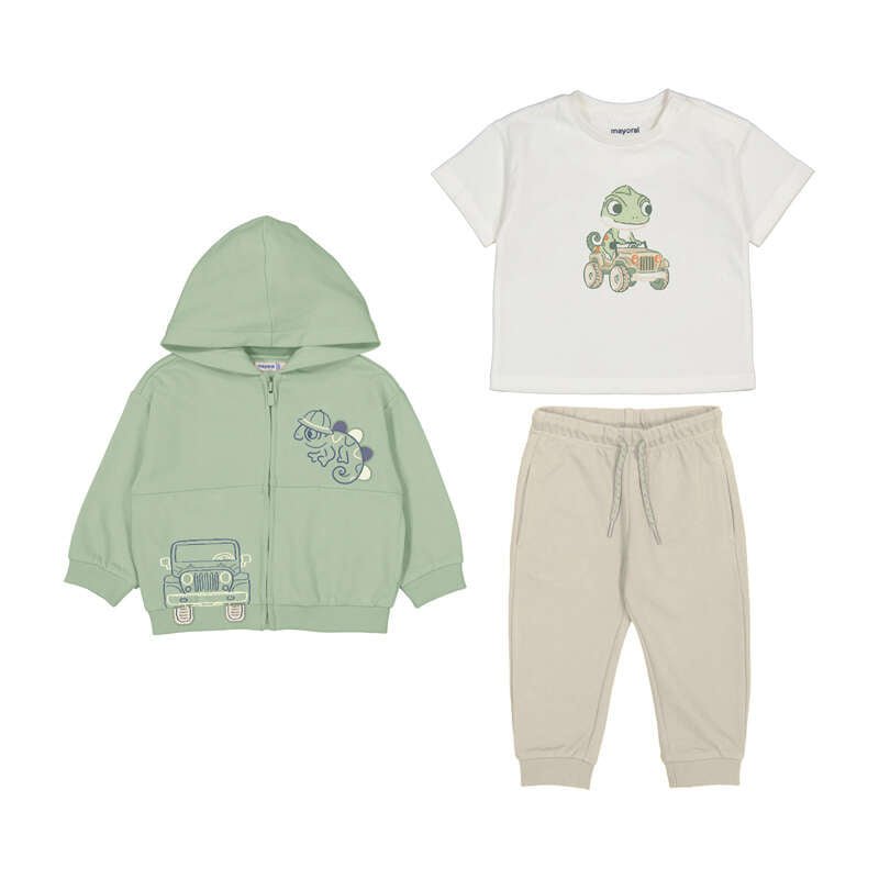 Set Mayoral 3 Piese - Hanorac cu Gluga, Tricou si Pantaloni Trening Verde - Matcha - Botez bebelusi