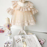 Set pentru botez fetita, rochie cu dantela Aimee,lumanare ceara naturala,trusou - Botez bebelusi