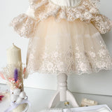 Set pentru botez fetita, rochie cu dantela Aimee,lumanare ceara naturala,trusou - Botez bebelusi