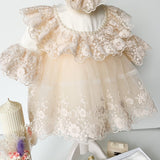 Set pentru botez fetita, rochie cu dantela Aimee,lumanare ceara naturala,trusou - Botez bebelusi